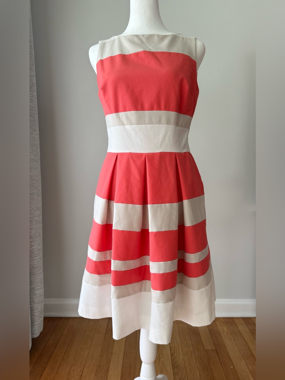 Ralph Lauren Coral and White Striped Fit-and-Flare Dress
